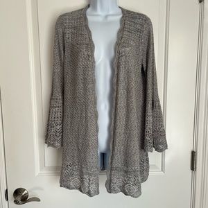 Lauren Conrad Gray Lightweight Bell Sleeve Crochet Cardigan